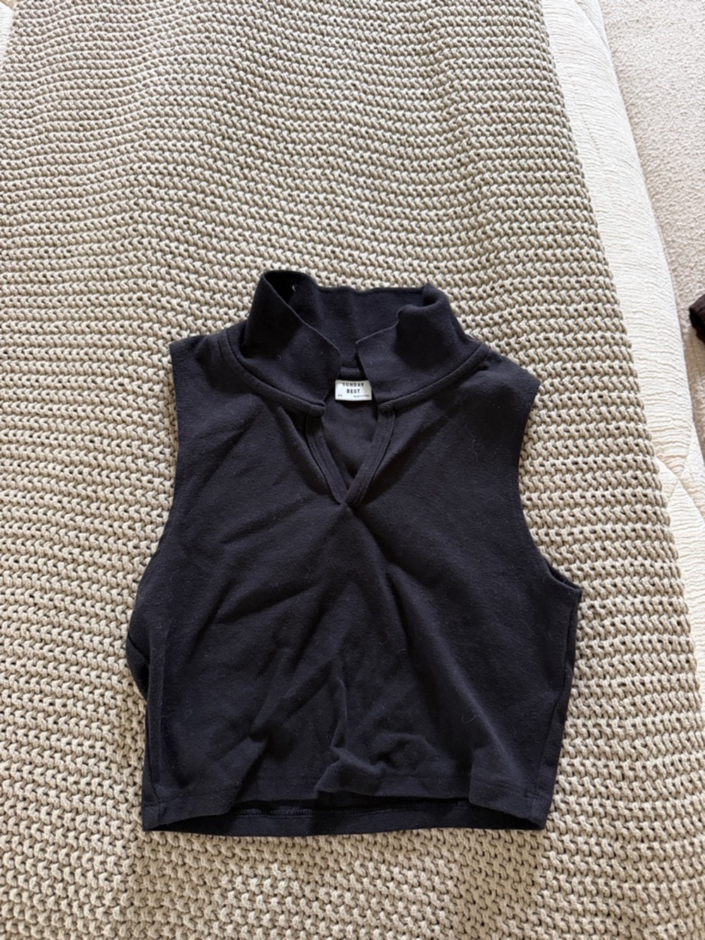 Aritzia Black Sleeveless Mock Neck Crop Top